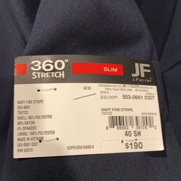 JF J.Ferrar Navy Slim Fit Suit Jacket 40 NWT - Picture 4 of 8